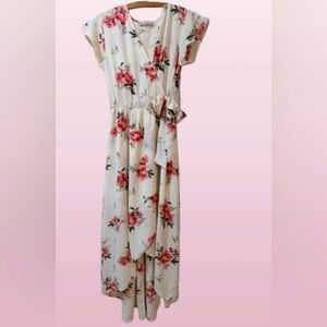 Dream of Me Chic Floral Cream Maxi Dress HiLo Wrap Waist Size Medium